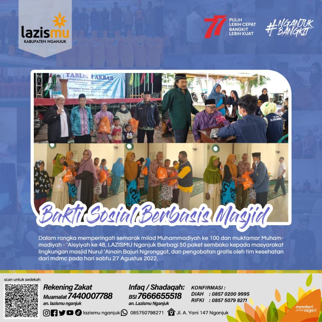 BAKTI SOSIAL BERBASIS MASJID DAN PENGOBATAN GRATIS SEMARAKKAN RANGKAIAN PRA MILAD MUHAMMADIYAH KE 113 H / 110 M SERTA MUKTAMAR MUHAMMADIYAH DAN ‘ASIYIYAH KE 48